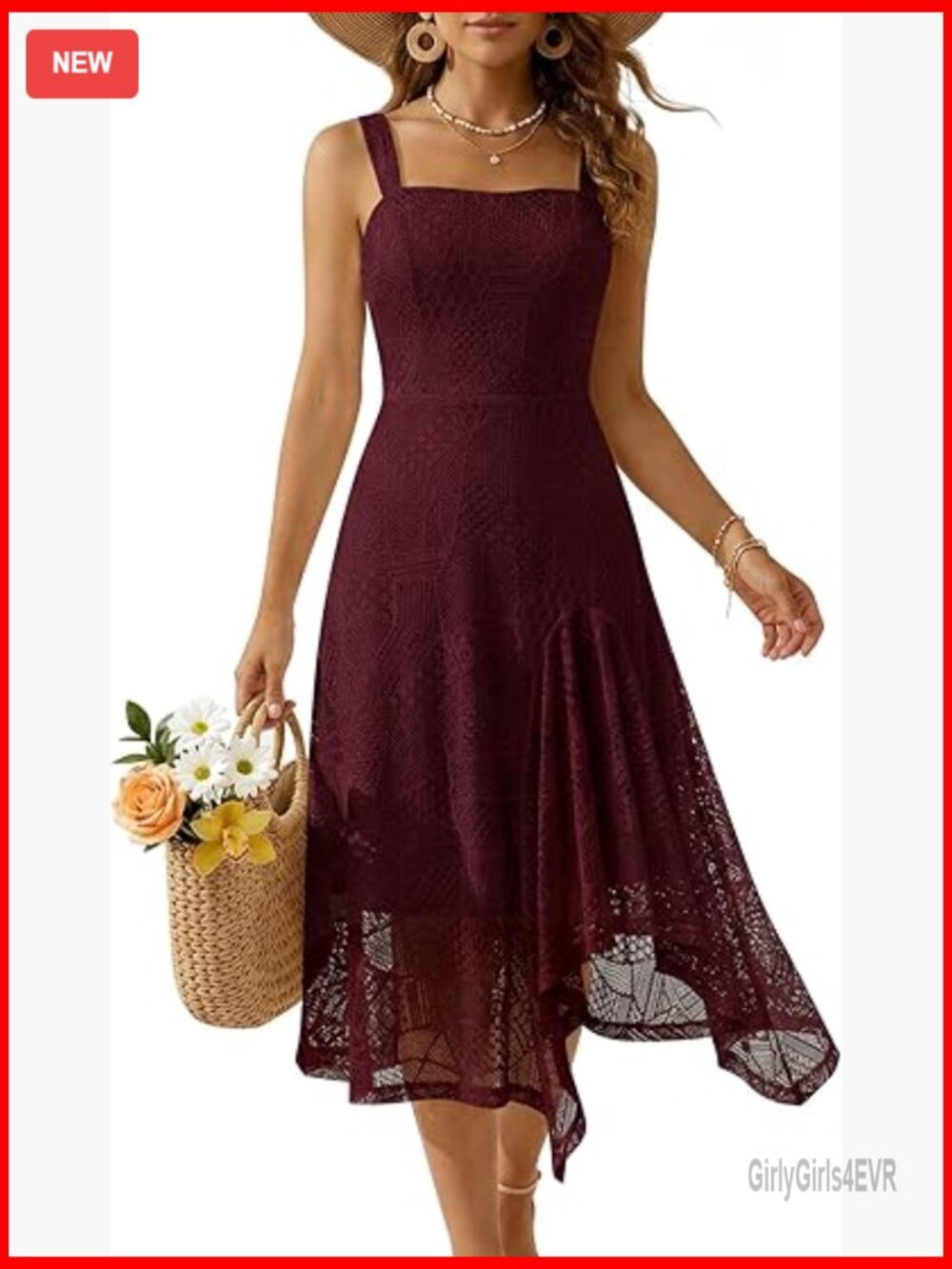 Sleeveless Lace Fit-and-Flare Midi Dress with Ruffle Hem